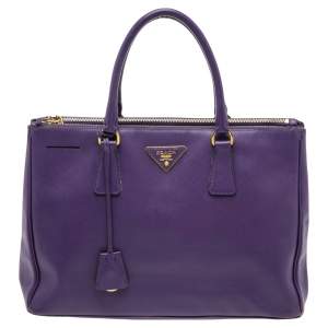 Pre Owned Prada Purple Saffiano Leather Medium Double Zip Tote