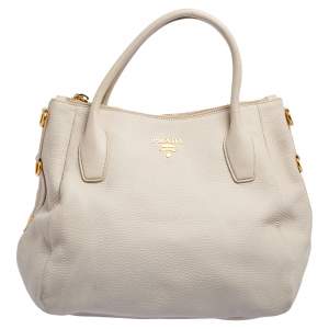 Pre Owned Prada Cream Vitello Daino Leather Shopper Tote
