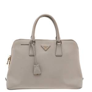 Pre Owned Prada Grey Saffiano Leather Dome Satchel