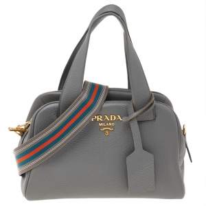 Pre Owned Prada Grey Leather Shoulder Bag