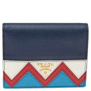 Pre Owned Prada Multicolor Saffiano Leather Greca Bifold Compact Wallet