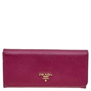Pre Owned Prada Magenta Pink Saffiano Leather Continental Wallet