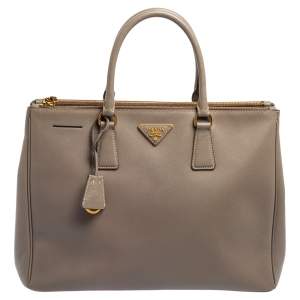 Pre Owned Prada Grey Saffiano Leather Large Double Zip Tote