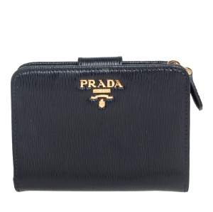 Pre Owned Prada Black Leather Bifold Wallet
