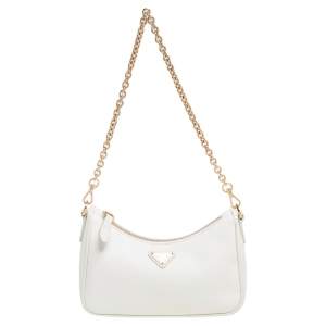 Prada White Saffiano Leather Mini Shoulder Bag