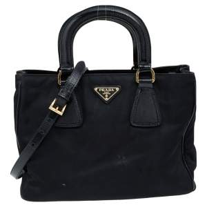 Pre Owned Prada Black Nylon and Saffiano Vernice Leather Tote 