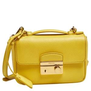 Prada Yellow Saffiano Leather Small Sound Flap Bag 