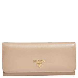 Pre Owned Prada Beige Saffiano Leather Flap Continental Wallet