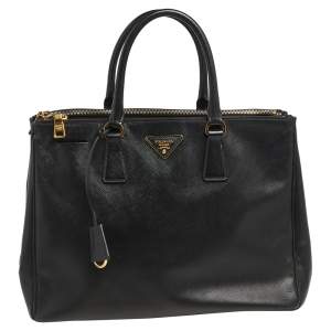Pre Owned Prada Black Saffiano Lux Leather Large Double Zip Tote
