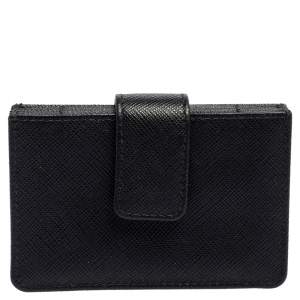 Pre Owned Prada Black Saffiano Lux Leather Accordion Card Case
