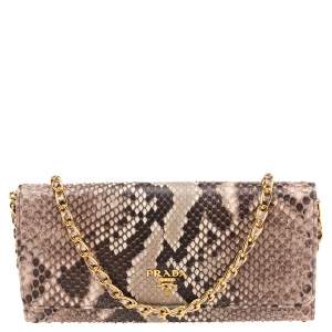 Pre Owned Prada Beige Python Oro Wallet on Chain