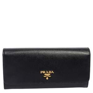 Pre Owned Prada Black Saffiano Leather Flap Continental Wallet
