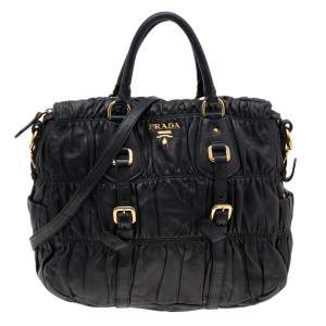 Pre Owned Prada Black Gaufre Leather Shopping Tote