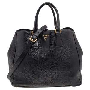 Pre Owned Prada Black Leather Vitello Daino Tote