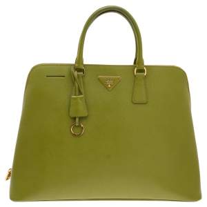 Pre Owned Prada Green Saffiano Leather Promenade XL Top Handle Bag