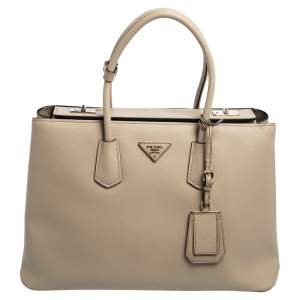 Pre Owned Prada Grey Saffiano Leather Large Twin Tote