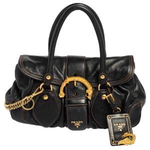 Pre Owned Prada Black Leather Dragon Satchel