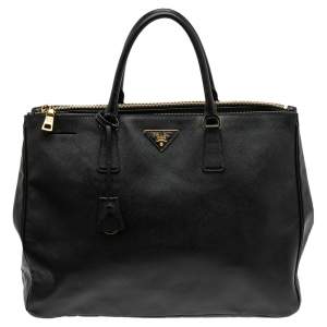 Pre Owned Prada Black Saffiano Lux Leather Executive Galleria Double Zip Tote