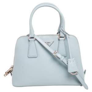 Pre Owned Prada Blue Saffiano Lux Leather Small Promenade Satchel 