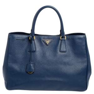 Pre Owned Prada Blue Saffiano Lux Leather Medium Galleria Tote