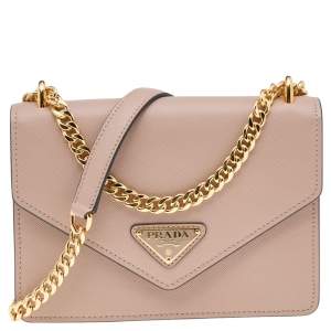 Pre Owned Prada Beige Saffiano Leather Flap Shoulder Bag