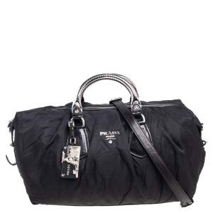 Pre Owned Prada Black Nylon Tessuto Metal Handle Satchel