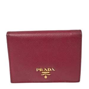 Pre Owned Prada Fucshia Saffiano Leather Bifold Card Holder 
