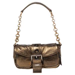 Pre Owned Prada Bronze Leather Sandalo Mini Pocket Shoulder Bag 