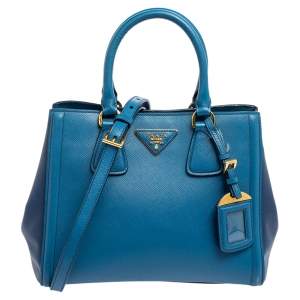 Pre Owned Prada Two Tone Blue Saffiano Lux Leather Open Tote