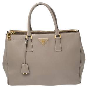 Pre Owned Prada Argilla Grey Saffiano Lux Leather Large Galleria Tote