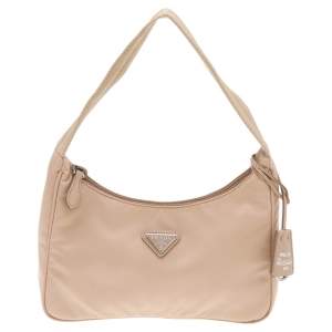 Pre Owned Prada Beige Tessuto Nylon Re-Edition 2000 Baguette Bag