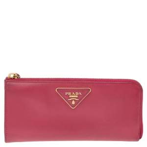 Pre Owned Prada Pink Saffiano Leather Long Wallet