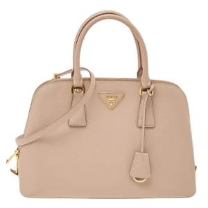 Pre Owned Prada Beige Saffiano Lux Leather Medium Promenade Bag