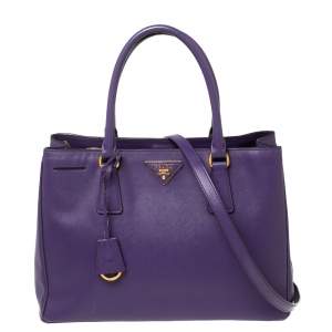 Pre Owned Prada Purple Saffiano Lux Leather Medium Galleria Double Zip Tote