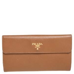 Prada Brown Saffiano Lux Leather Flap Continental Wallet