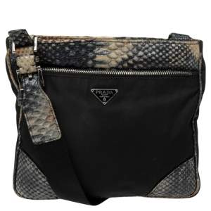 Pre Owned Prada Multicolor Nylon and Python Messenger bag