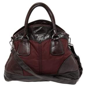 Pre Owned Prada Burgundy Nylon and Leather Bauletto Bowler Bag 