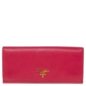 Prada Pink Saffiano Lux Leather Logo Flap Continental Wallet