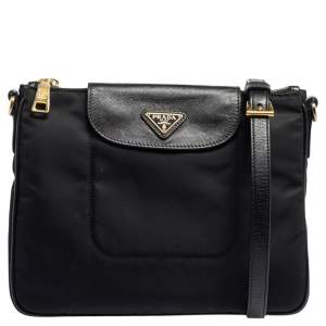 Prada Black Nylon and Leather Trim Messenger Bag
