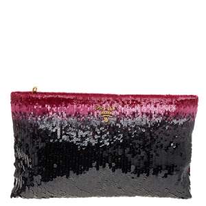 Pre Owned Prada Multicolor Sequin Top Zip Pouch