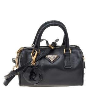Pre Owned Prada Black Saffiano Leather Mini Bauletto Satchel