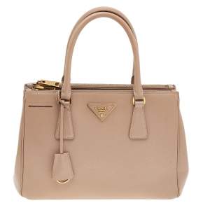 Pre Owned Prada Beige Saffiano Lux Leather Small Galleria Double Zip Tote