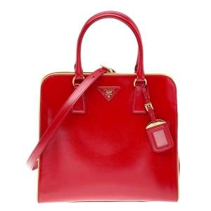 Pre Owned Prada Red Patent Leather Open Satchel