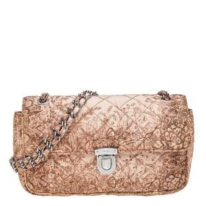 Pre Owned Prada Beige Floral Print Quilted Silk Flap Shoulder Bag 