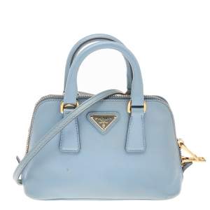Pre Owned Prada Blue Saffiano Lux Leather Mini Promenade Crossbody Bag
