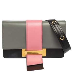 Pre Owned Prada Tricolor Leather Ribbon Flap Crossbody Bag