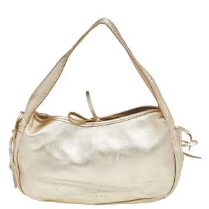Pre Owned Prada Metallic Gold Leather Baguette Bag