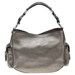 Pre Owned Prada Metallic Vitello Daino Leather Hobo
