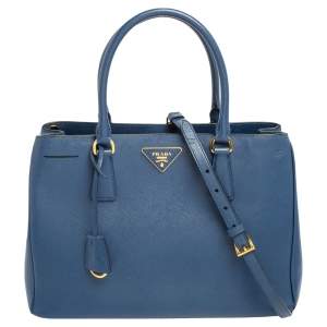 Pre Owned Prada Navy Blue Saffiano Lux Leather Medium Middle Zip Tote