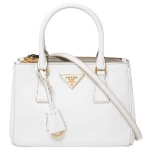 Pre Owned Prada White Saffiano Leather Mini Galleria Tote